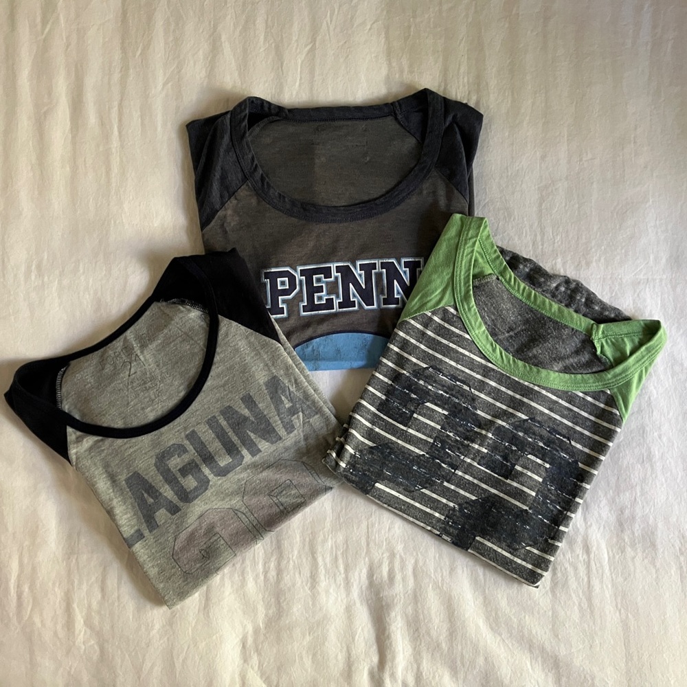 Lot 3 Baseball Style Tees 3/4 Length Sleeves